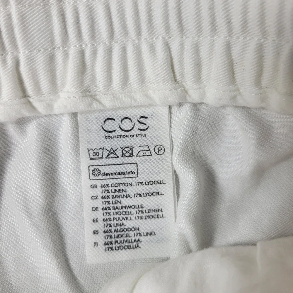 COS Women White Cotton Linen Blend Drawstring Tapered Trouser Pants Size 10